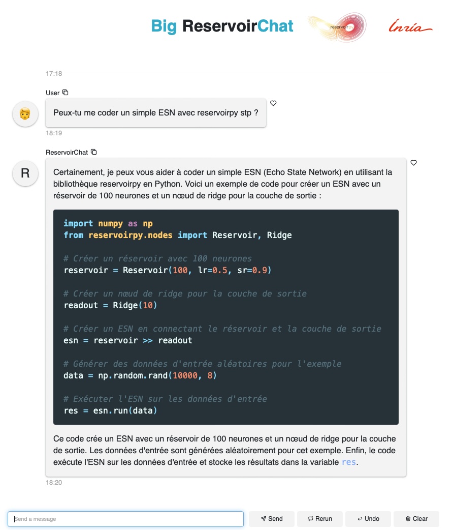 Interface de ReservoirChat