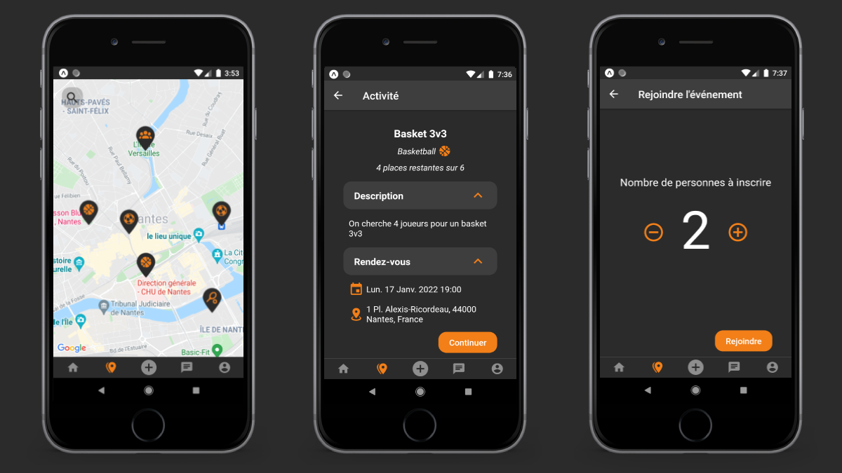 La carte des évènements, une activité, rejoindre une activité